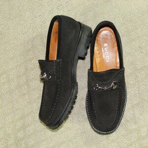 COA GUCCI Black Suede Horsebit Loafers With Lug Sole Women's 5.5 B